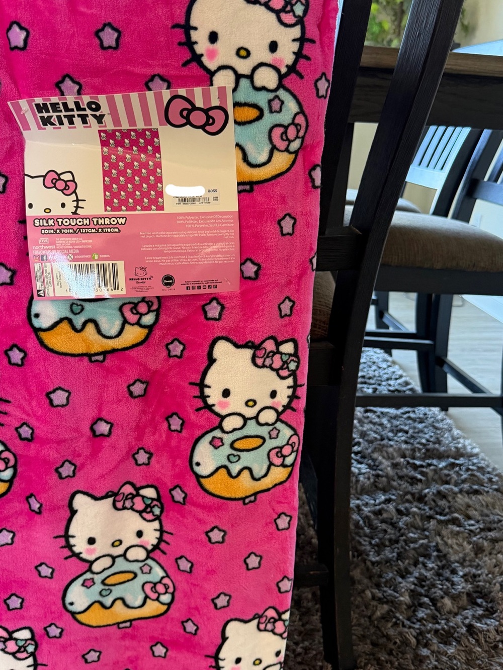 Hello Kitty Pink Donut Print Silk-Touch Throw